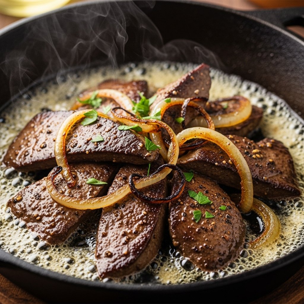 Fígado bovino acebolado na manteiga cetogênica