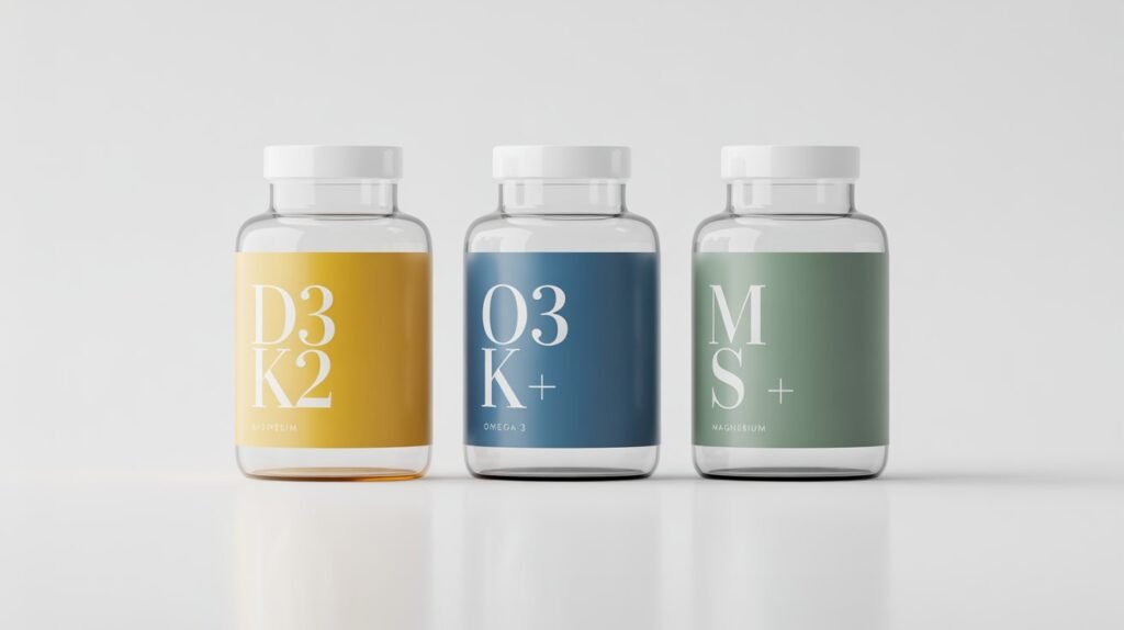 Imagem com 3 potes de suplementação